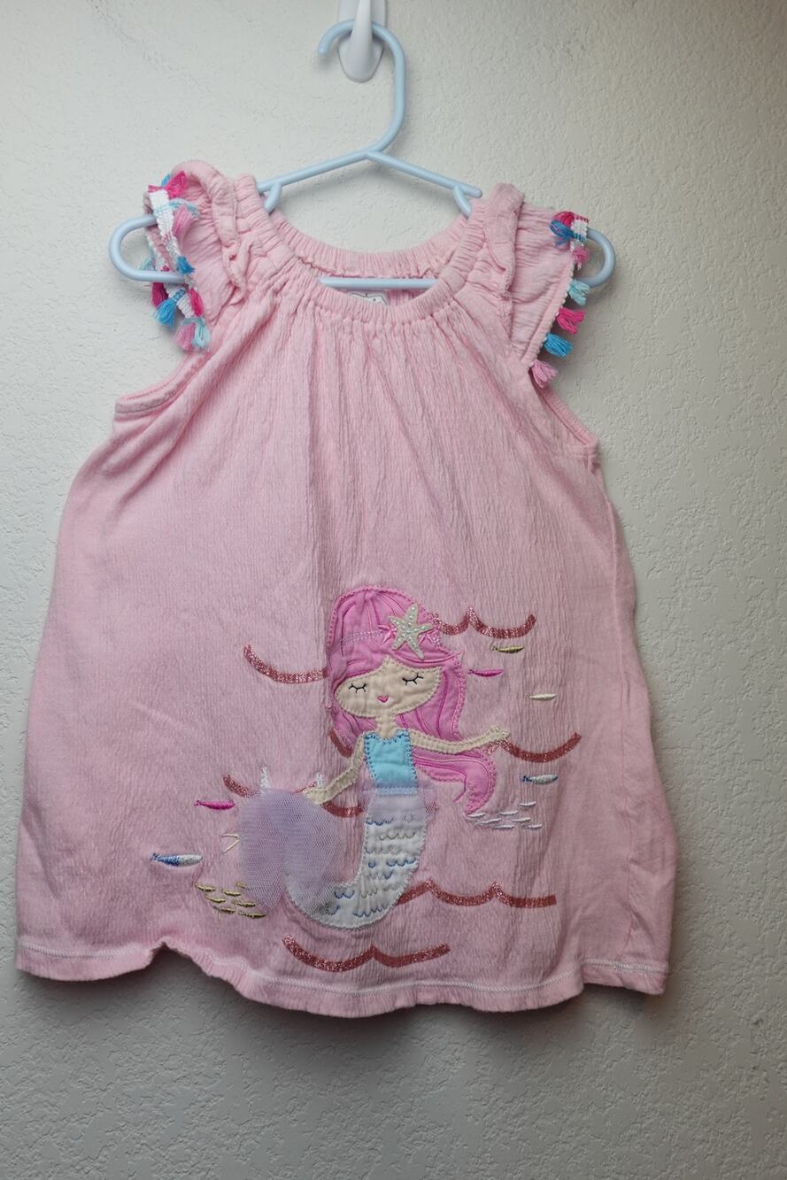 Mudpie Pink Mermaid Applique Ruffle Sleeve Top - Size 5